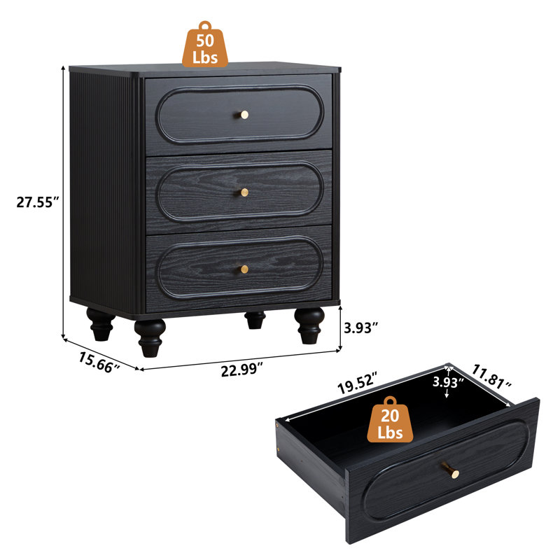 3 - Drawer Dresser, Black