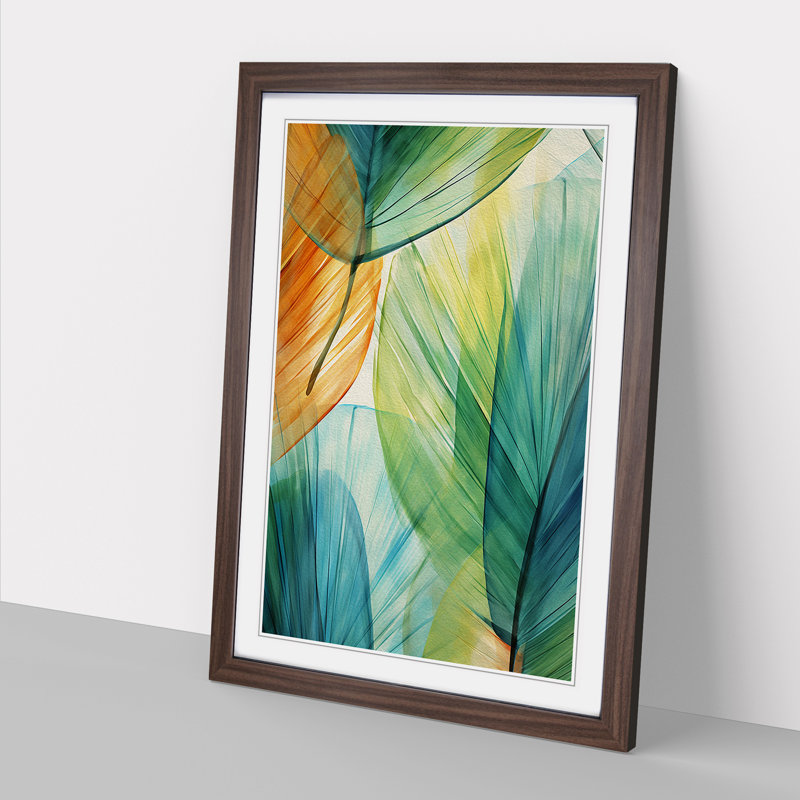 Palm Leaf Modern - Single Picture Frame Print on Wood, Walnut Framed, 46cm H x 34cm W