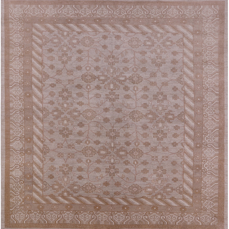 Tapis brun à motif oriental, Carré 4 pi