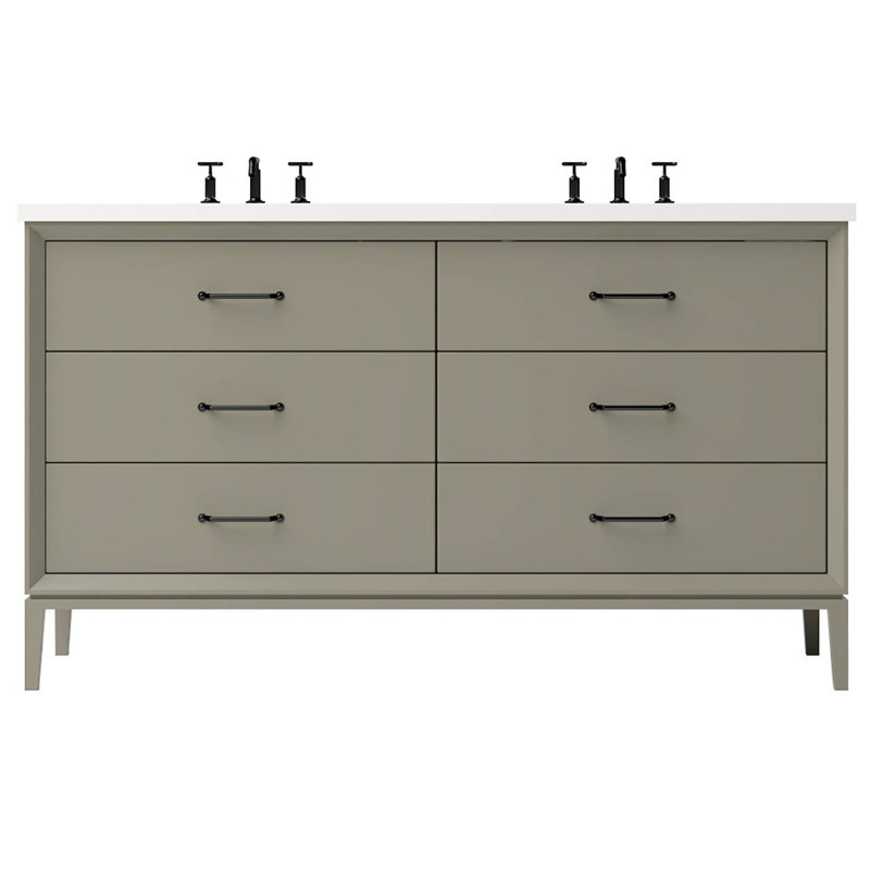 Alexandra Double Drawer Bath Vanity, French Olive, 72", Matte Black