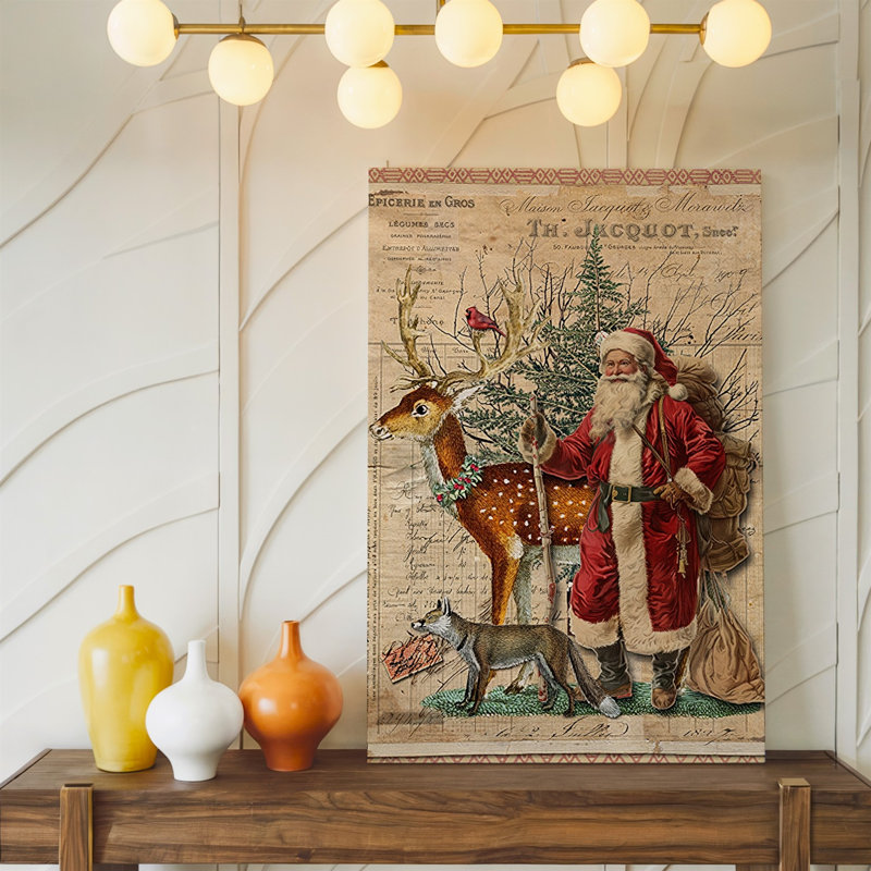 Toile, scène de Noël nostalgique mettant en vedette une figure joyeuse dans un art mural, H 18 po x l 24 po