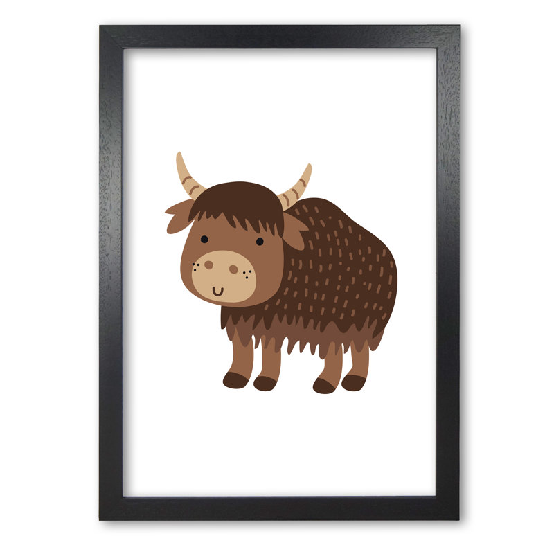Children's Animals, Yak - Print, 60 cm H x 42 cm W x 5 cm D, Black Grain Frame