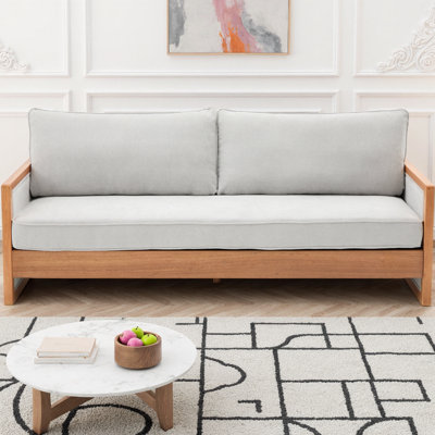 Modern Three-Seater Sofa 77.8” Wide, Soft Chenille Upholstery with Solid Wood Armrests, American Design Sofa Couch for Living Room, Cushion Back & Pocket Spring Seat Support