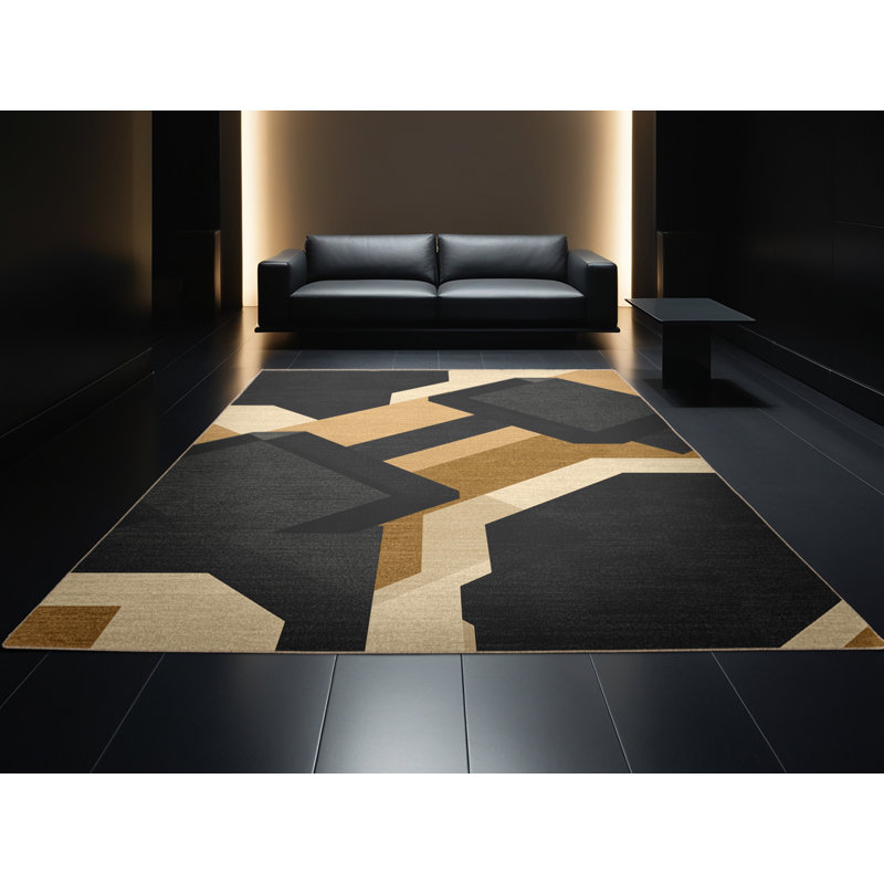 Machine Washable Coleford Dumbbells Modern Geometric Rug in Gray – Beige Binding, 7x9
