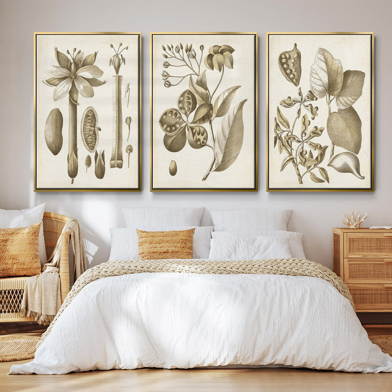 Indigo Coral IV, ensemble de 3 toiles encadrées sur toile, Encadrement doré, H 27 po x l 54 po