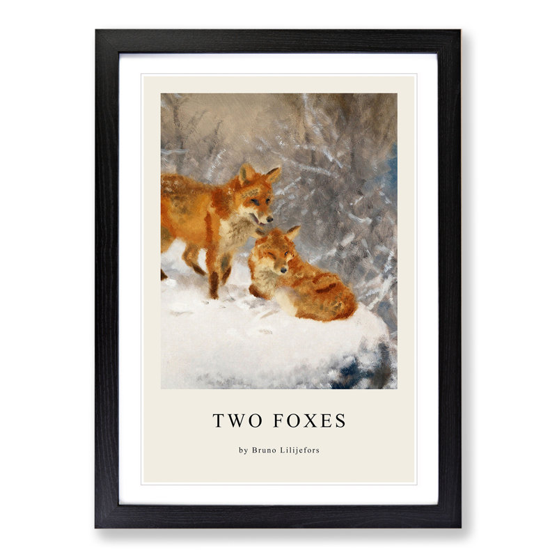 Two Foxes by Bruno Liljefors - Picture Frame Painting, 65cm H x 48cm W x 2cm D, Black Framed