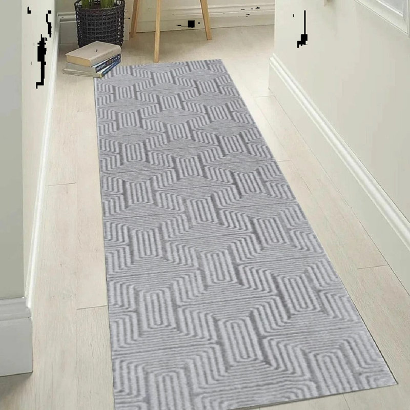 Geometric Area Rug, Silver, Runner 60 x 300 cm