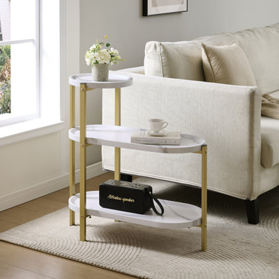 Table d'appoint asymétrique moderne à 3 niveaux Aurora avec tablettes ouvertes à plusieurs niveaux pour le salon, la chambre à coucher ou le vestibule