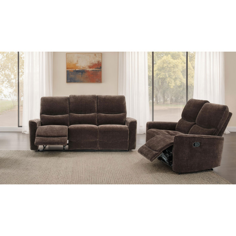 Ensemble de canapé inclinable rembourré 2 pièces Navarro, Brun, 2 Pieces: Sofa, Loveseat