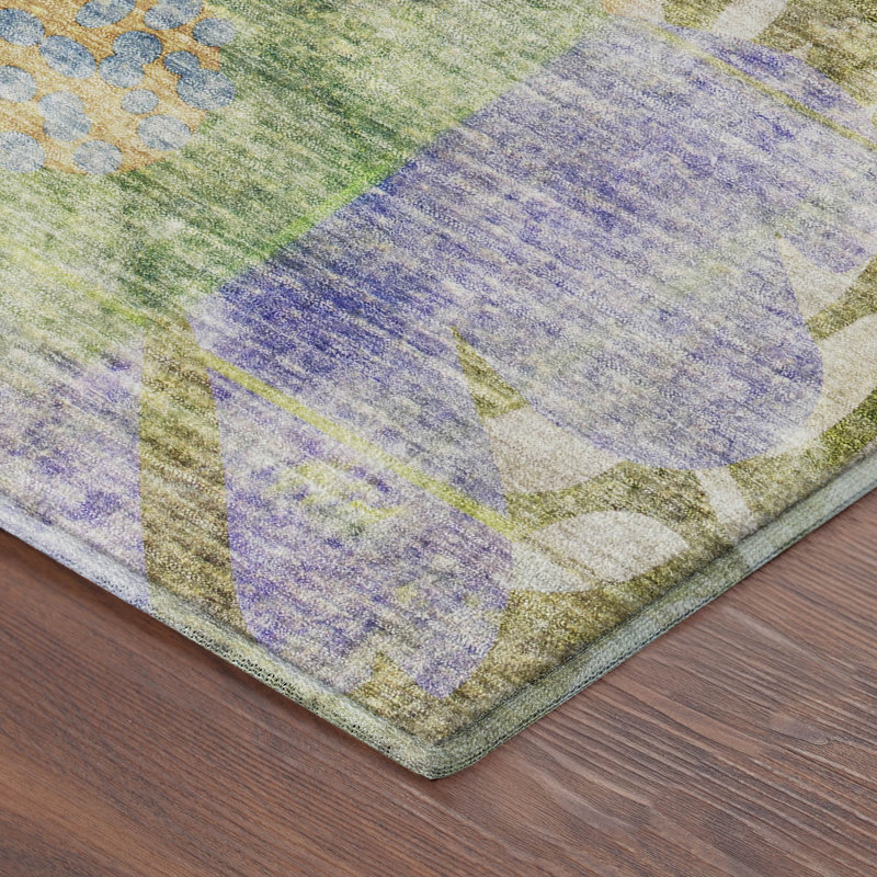 Premium Machine Washable Mayfield AMF2223 Floral Rug, Green, 3' x 5'