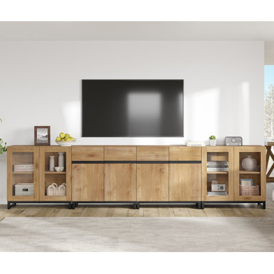 4 In 1 TV Stand For Tvs Up To 120 Inches, Modern Entertainment Center With Glass Doors And Metal Legs, TV Console With Adjustable Shelf For Living Room, Bedroom