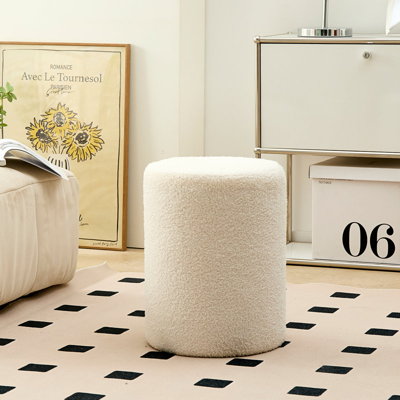 Upholstered Pouf, White
