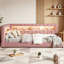 Lit plateforme simple tapissier rose avec ports de charge USB et ceinture lumineuse à DEL rose-844730697-844730698