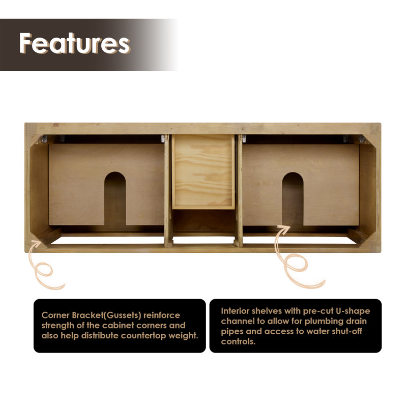 Laurel 59.2" Weathered Fir Double Bathroom Vanity Base