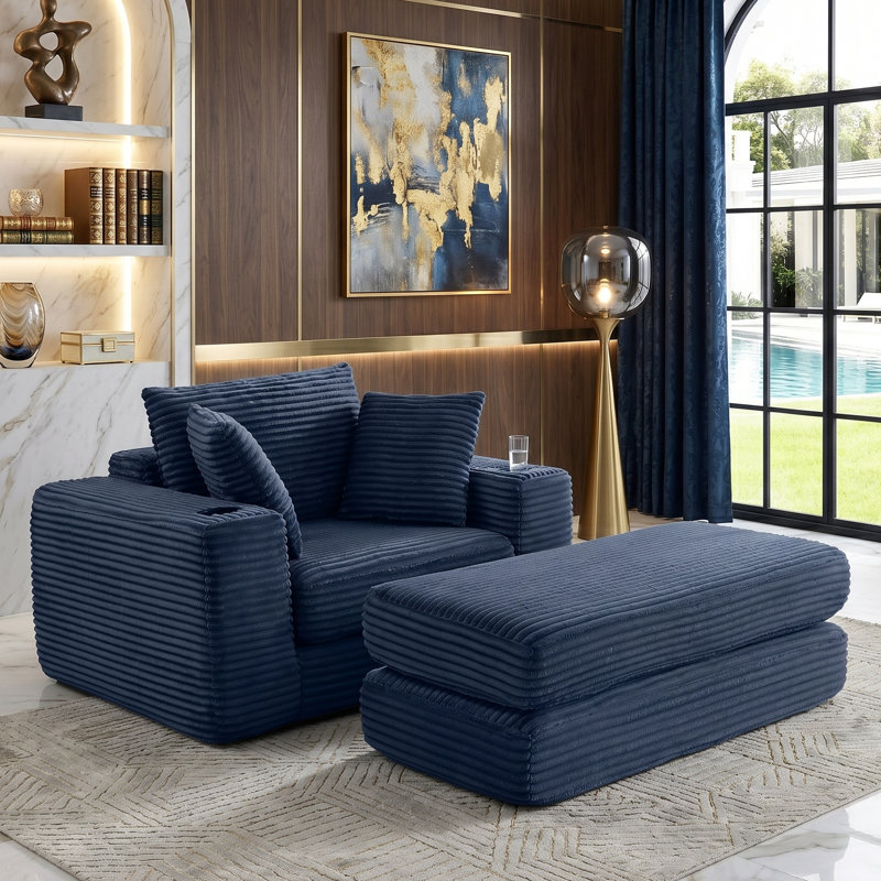 Fauteuil convertible surdimensionné en velours côtelé de 52,4 po de largeur, Bleu