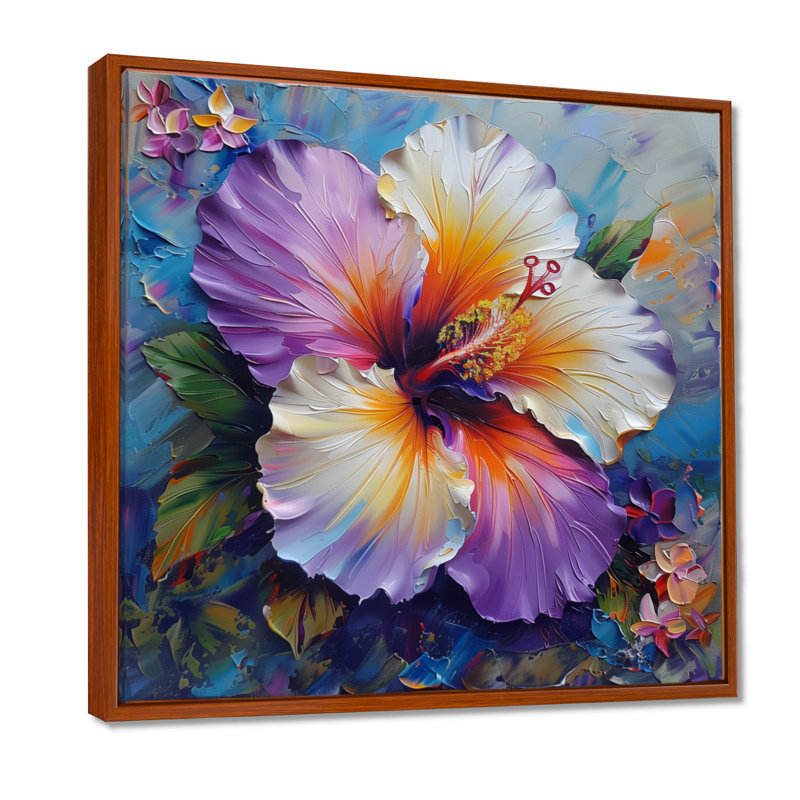 Hibiscus mauve - Hibiscus, Toile avec cadre flottant brun, H 36 po x l 36 po x P 1,5 po