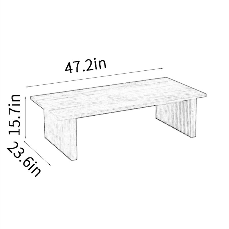 Rectangular simple solid wood coffee table, 15.7" H x 47.2" L x 23.6" W