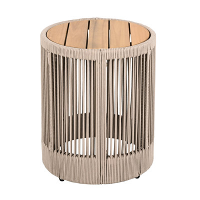 Rope And Wood Side Table For Balcony - Functional Design, 10.67Lb Weight, Easy To Reposition Weather Outdoor Patio Furniture, 18.52 Inch Height, Suitable Bedside