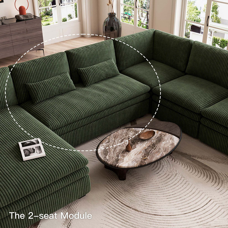 Manuel Corduroy Armless 2-Seat Module, Green
