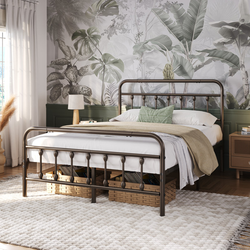 Metal Bed Frame with Vintage Headboard, Double (4'6), Bronze