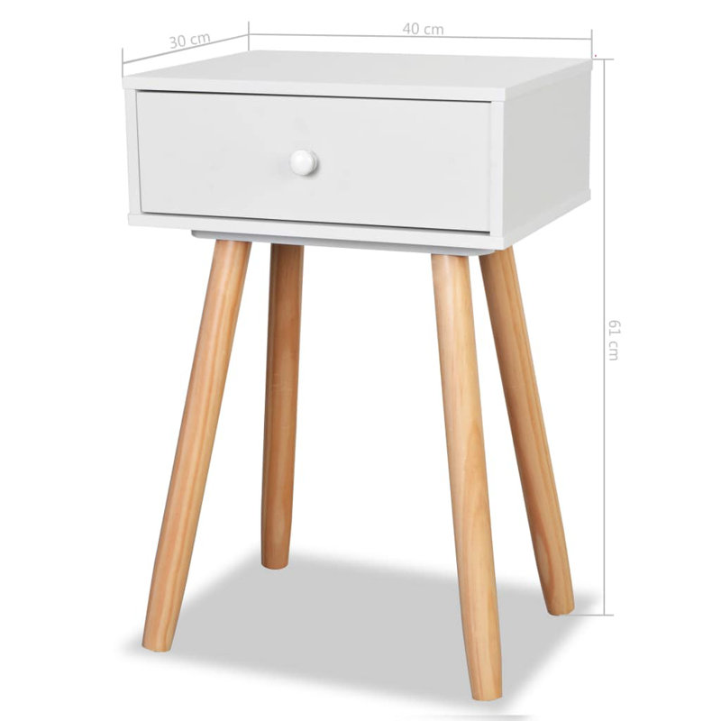 Nightstand Bedside Table with Drawer Bed Table Solid Pinewood, White