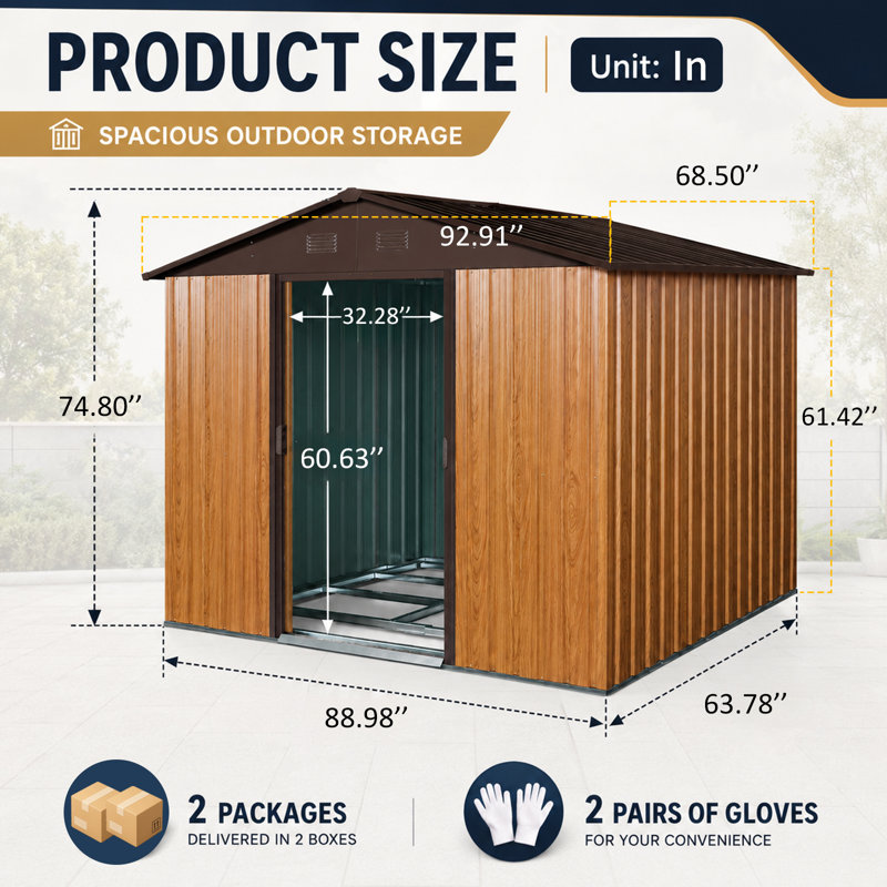 8ft x 6ft Outdoor Metal Storage Shed with Metal foundation