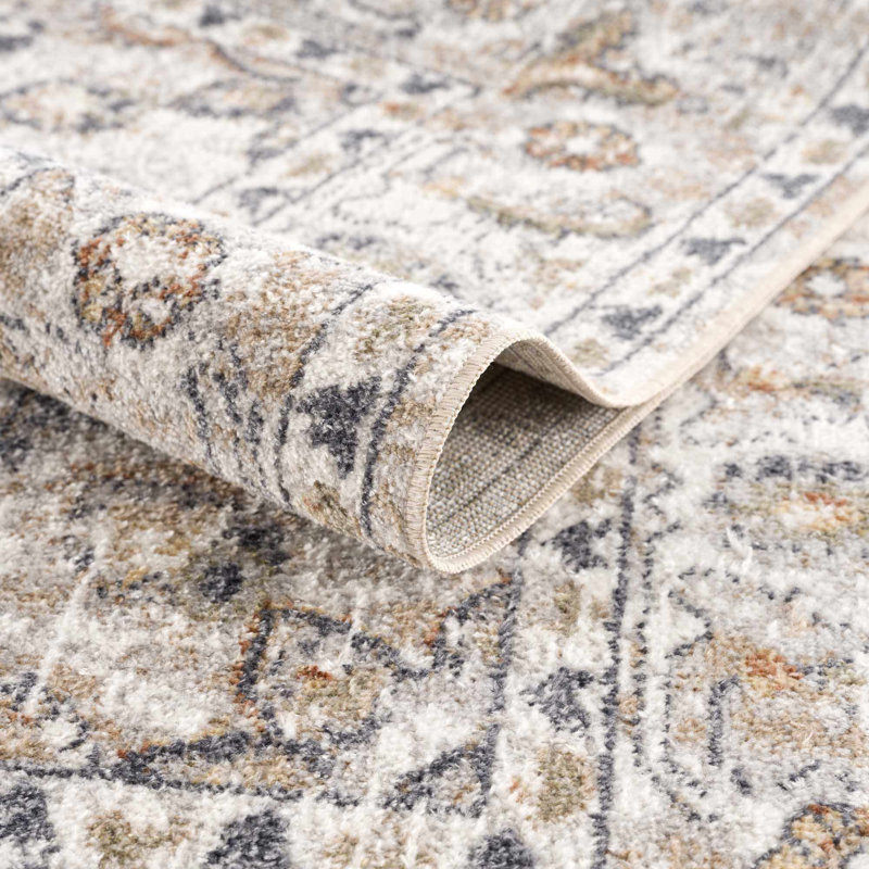 Tapis oriental gris lavable à la machine Oveda, Rectangle 6 pi 7 po x 9 pi