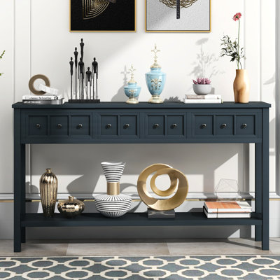Console en bois massif de 60 po de long, avec tiroirs et tablette inférieure pour la décoration de chambre à coucher rustique, 60 po. Tablette. Rehausse le décor de la pièce. Facile à assembler