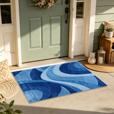 Tapis bleu et bleu marine abstraits pour le salon, doux et confortable, convenant à toutes les saisons, facile à entretenir, tapis de sol intérieur lavable à la machine, sous la table de ferme convenant à la chambre à coucher, à la salle à manger, au bureau, au balcon, au patio
