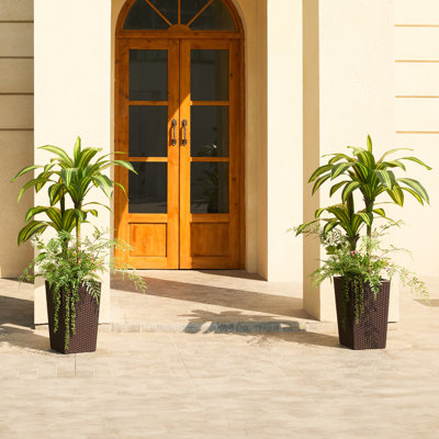 Adcock Artificial Dracaena Tree 4FT - UV Resistant Faux Dracaena with Tapered Planter and Decorative Plants