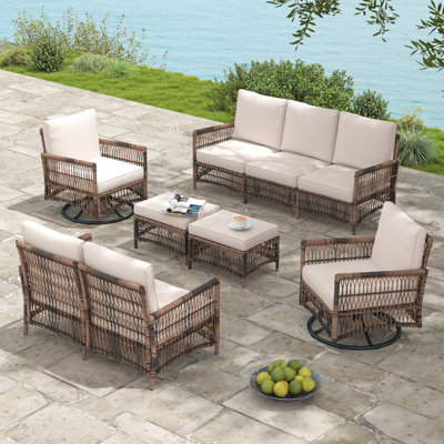Ashiyah 7-Person Wicker Patio Conversation Set with Rocking Chairs