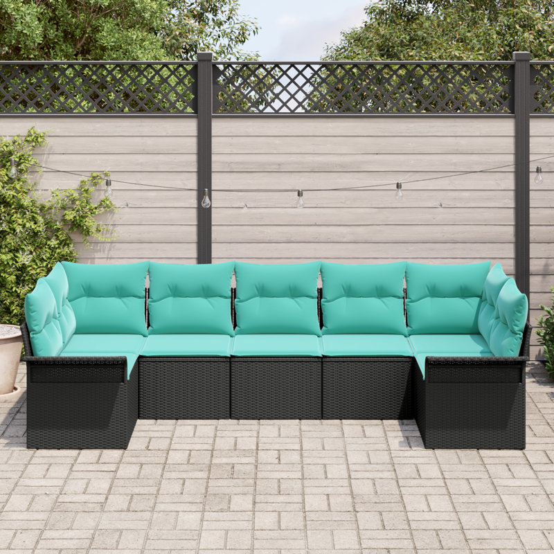  Ensemble de canapé de jardin 7 pièces avec coussins en rotin de polyester noir