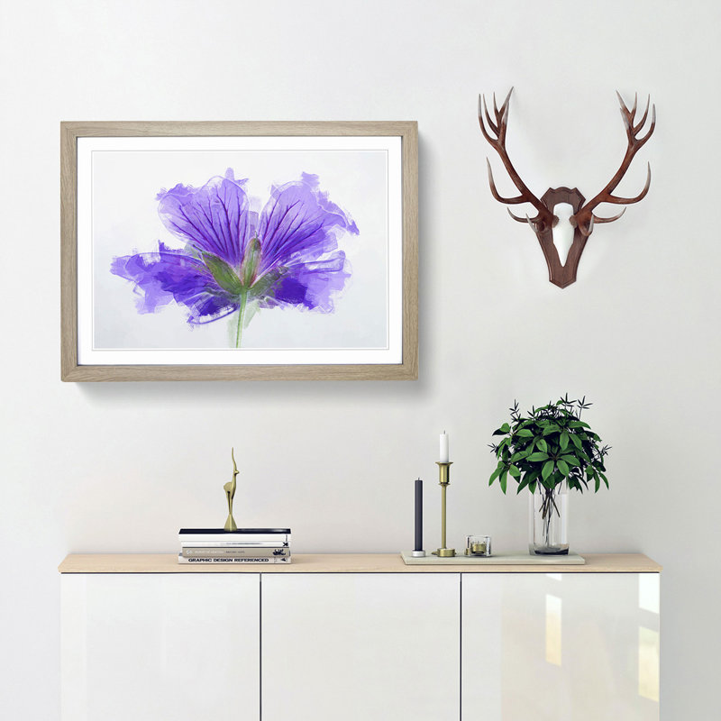 Purple Geranium Flower in Abstract - Picture Frame Graphic Art Print, 40cm H x 60cm W x 2cm D, Oak