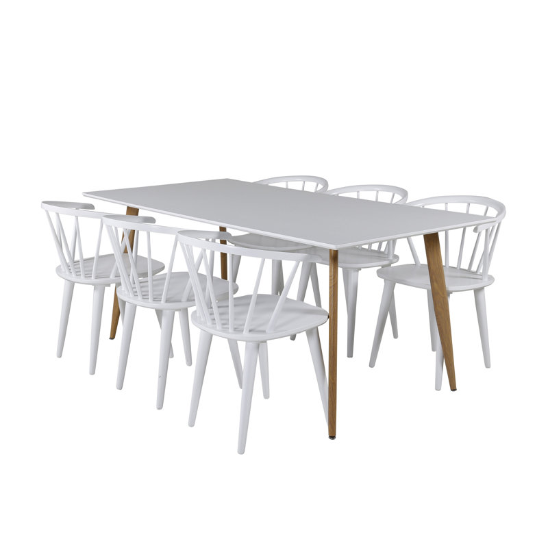 Carney 6 - Person Dining Set, White, White