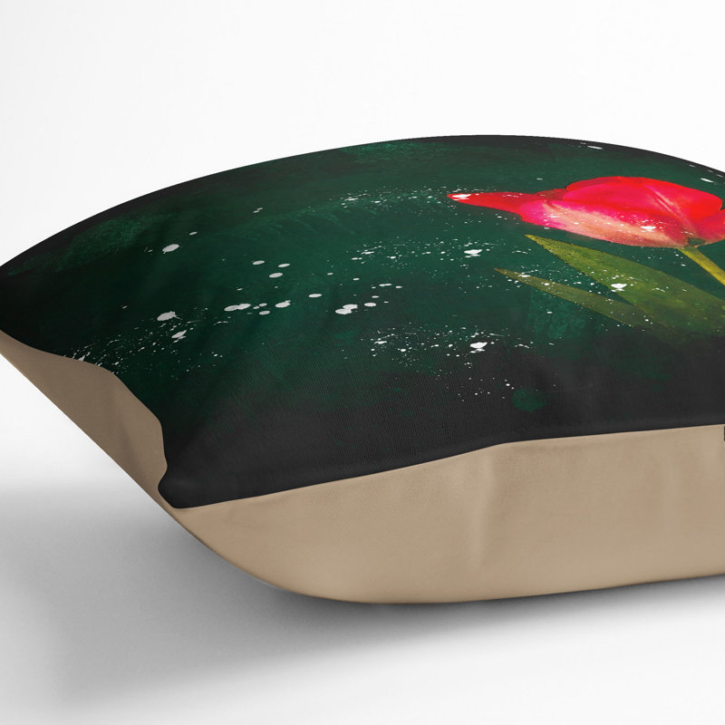 Lone Tulip Paint Splash Cushion with Filling, 40cm H x 40cm W x 15cm D, Stone