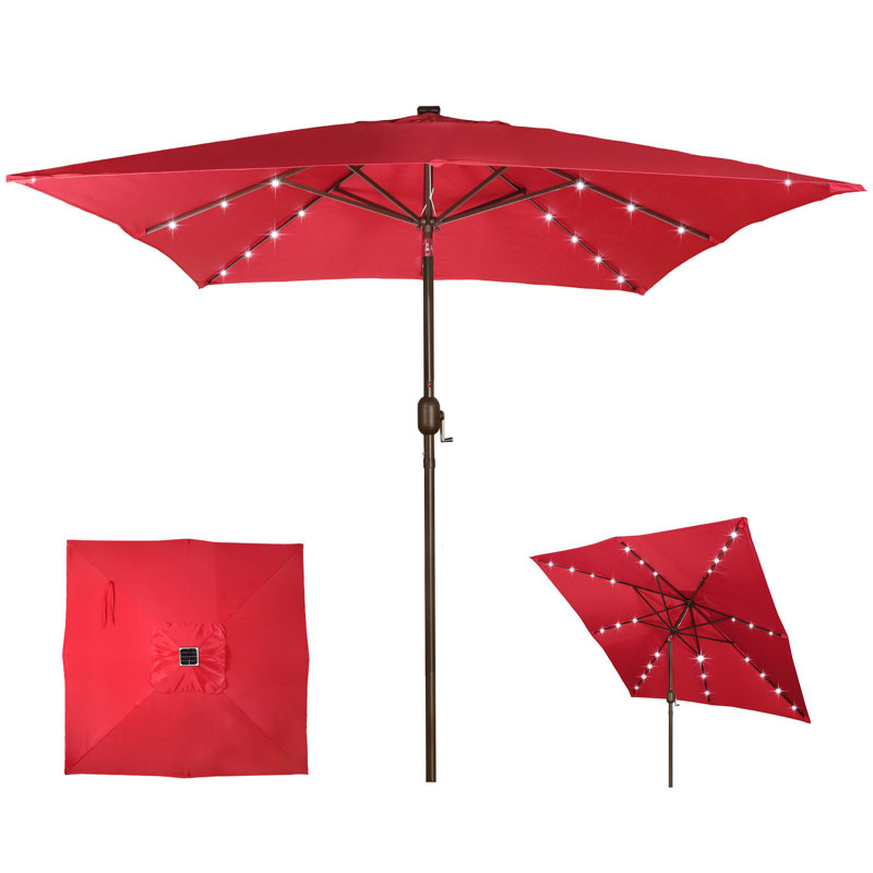 Parasol de marché 8 x 8 pi, parasol de patio avec inclinaison et manivelle, rouge, Rouge