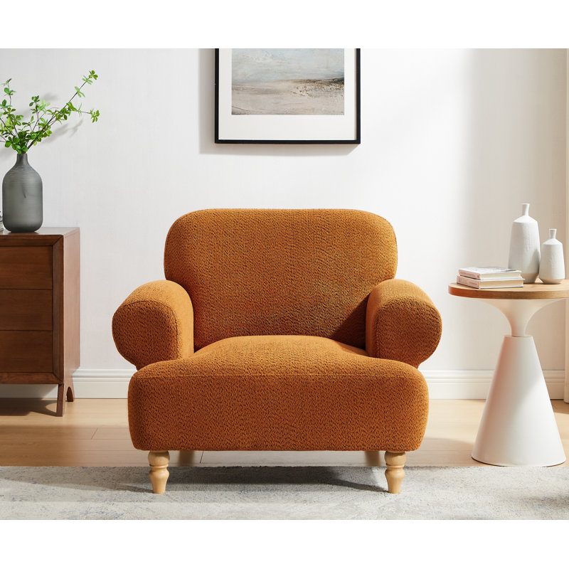 Piasa Mid-Century Modern Chenille Armchair - 41.75" Upholstered Lounge Chair for Living Room, Orange Polyester