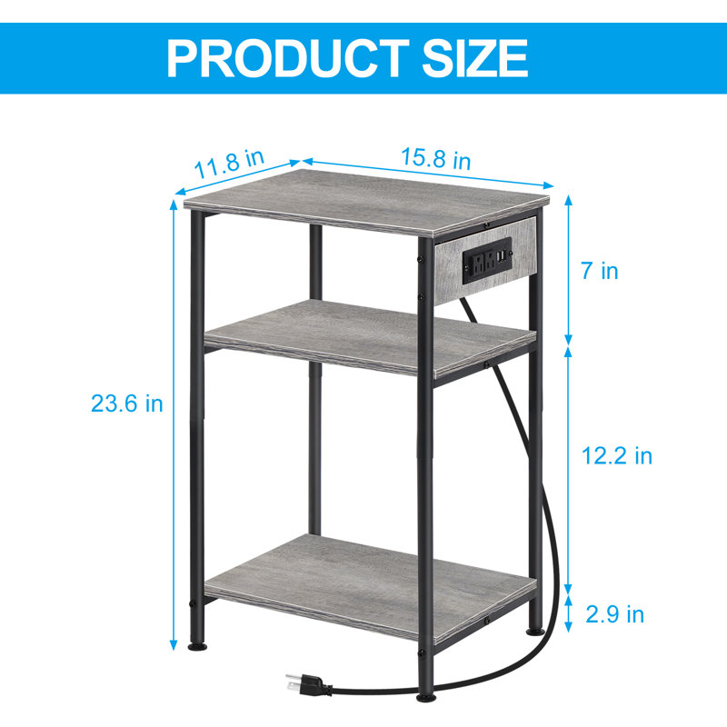 Table d'appoint à 3 niveaux avec station de charge (gris foncé)