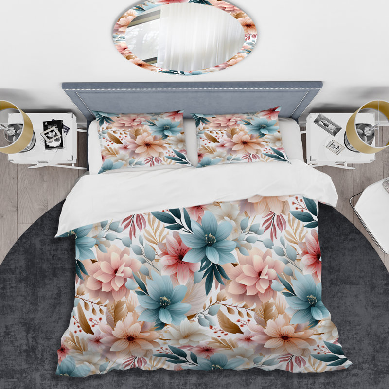 Ensemble de housse de couette pastel à motif de fleurs bohémiennes, Housse de couette pour très grand lit et 2 très