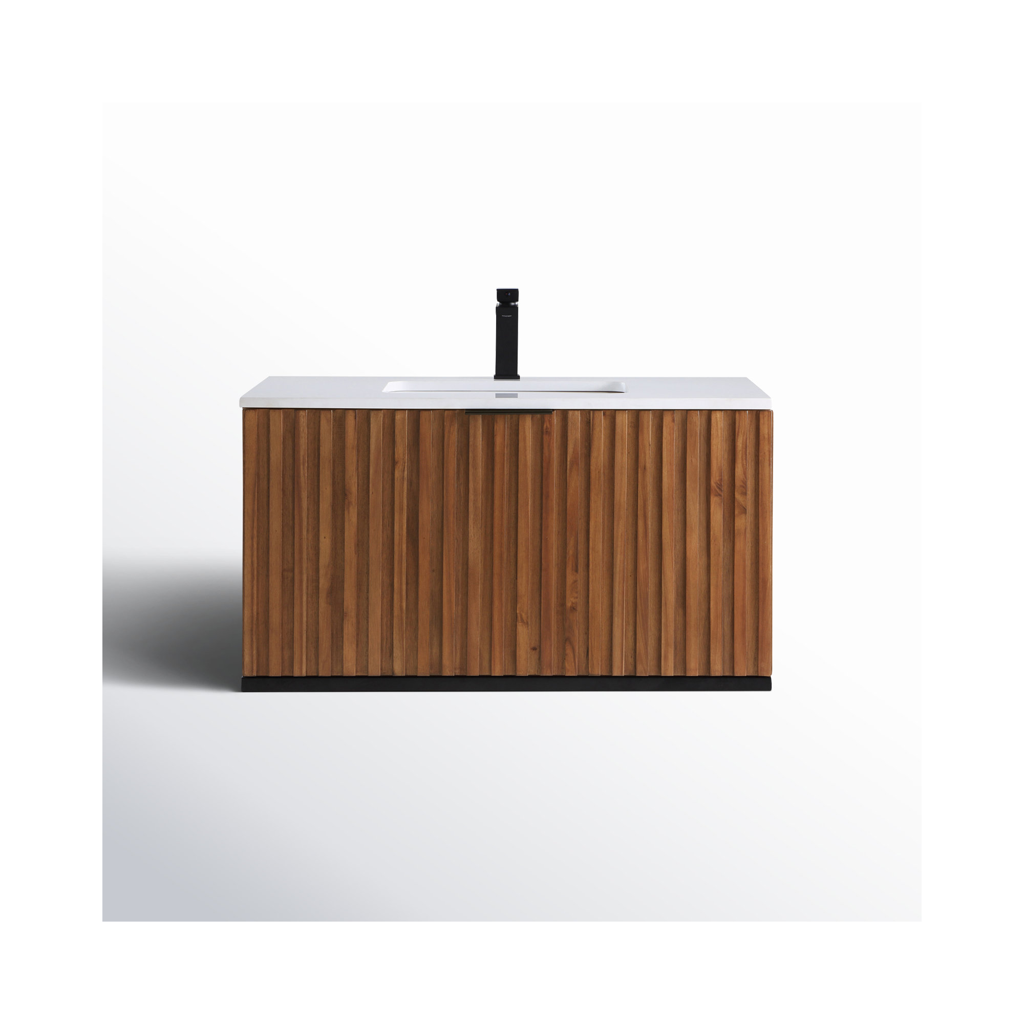 Terra 36'' Single Bathroom Vanity, Walnut, White Granite, Matte Black