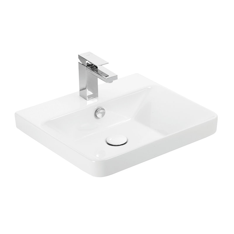 WS Bath Collections 18.1'' Ceramic Rectangular Drop-in Bathroom Sink with Overflow, Single Hole Faucet, Glossy White
