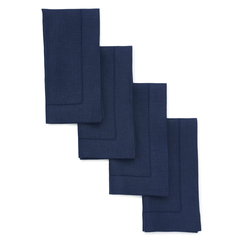 100% Pure Linen Hemstitch Dinner Napkins - Classic Hemstitch, Navy