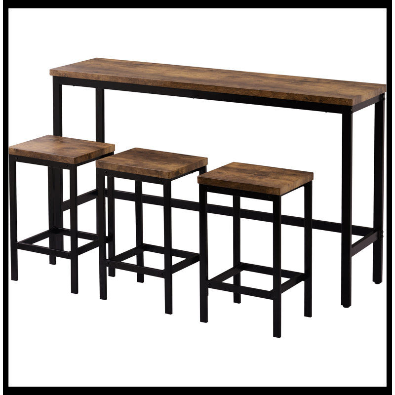 17 Stories Counter Height Extra Long Dining Table Set with 3 Stools Pub ...