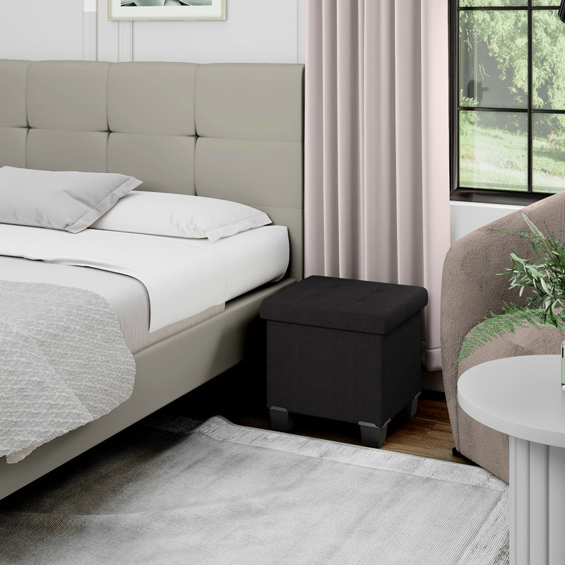 Banc avec rangement Macklen, Mélange de lin noir, H 15 po x l 43 po x P 15 po