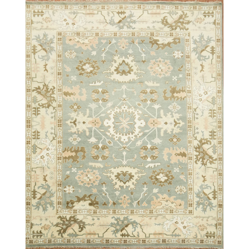 Tapis oriental 100% laine noué à la main bleu marine et bleu Oushak
