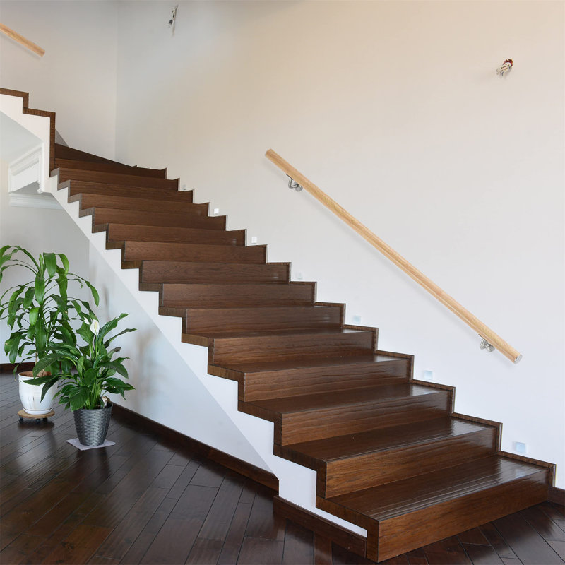 Handrail aluminum, round, stair railing inside, outside, beech look, with wall bracket