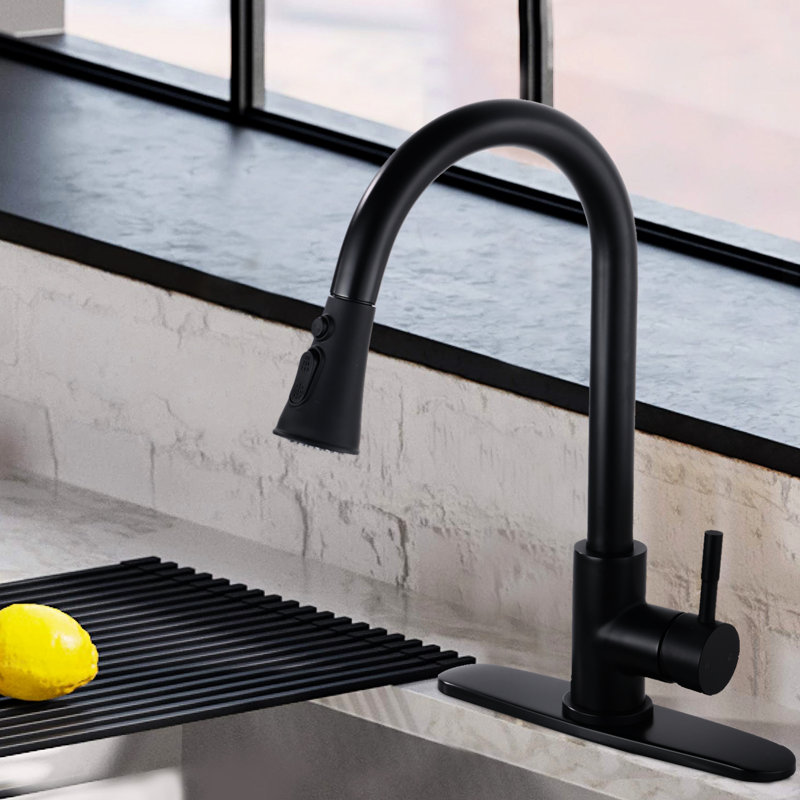 Matte Black Stainless Steel Kitchen Faucet With , To Scratches & Rust, 360 Swiveling Spout, 1.8Gpm Max Flow Faucet, Spot Construction, 20'' Hose, Swivel Rate
