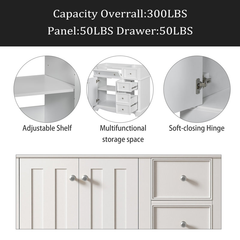 Meuble-lavabo de 36 po sans lavabo, meuble de rangement en bois massif, meuble-lavabo autoportant avec 3 tiroirs et tablette ajustable