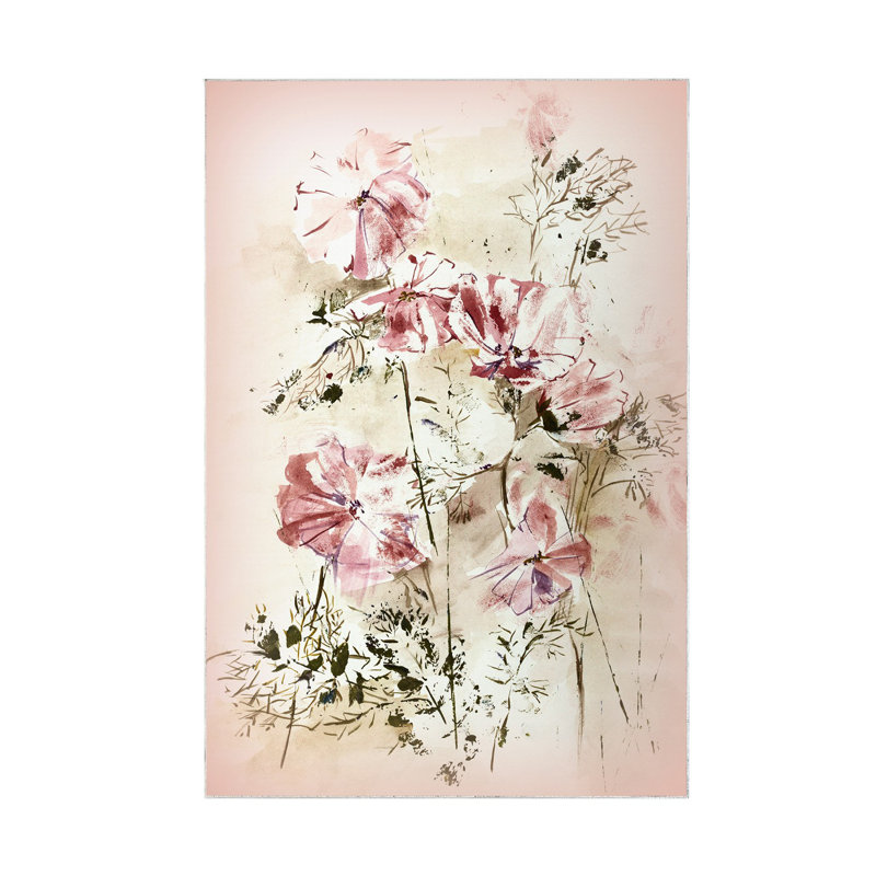 Tapis rose / blanc / vert en polyamide tissé à la machine Elverda, Rectangle 5 pi 3 po x 7 pi 7 po