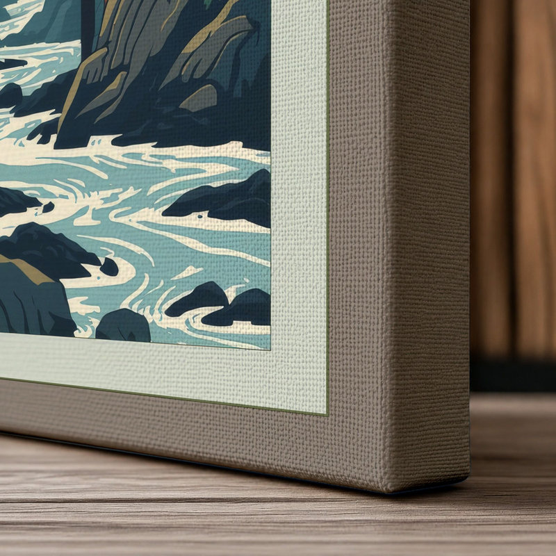Bridge Over Mountain Ravine Japandi - Wrapped Canvas, 30x20 - 76.2 x 50.8 cm, Taupe Border